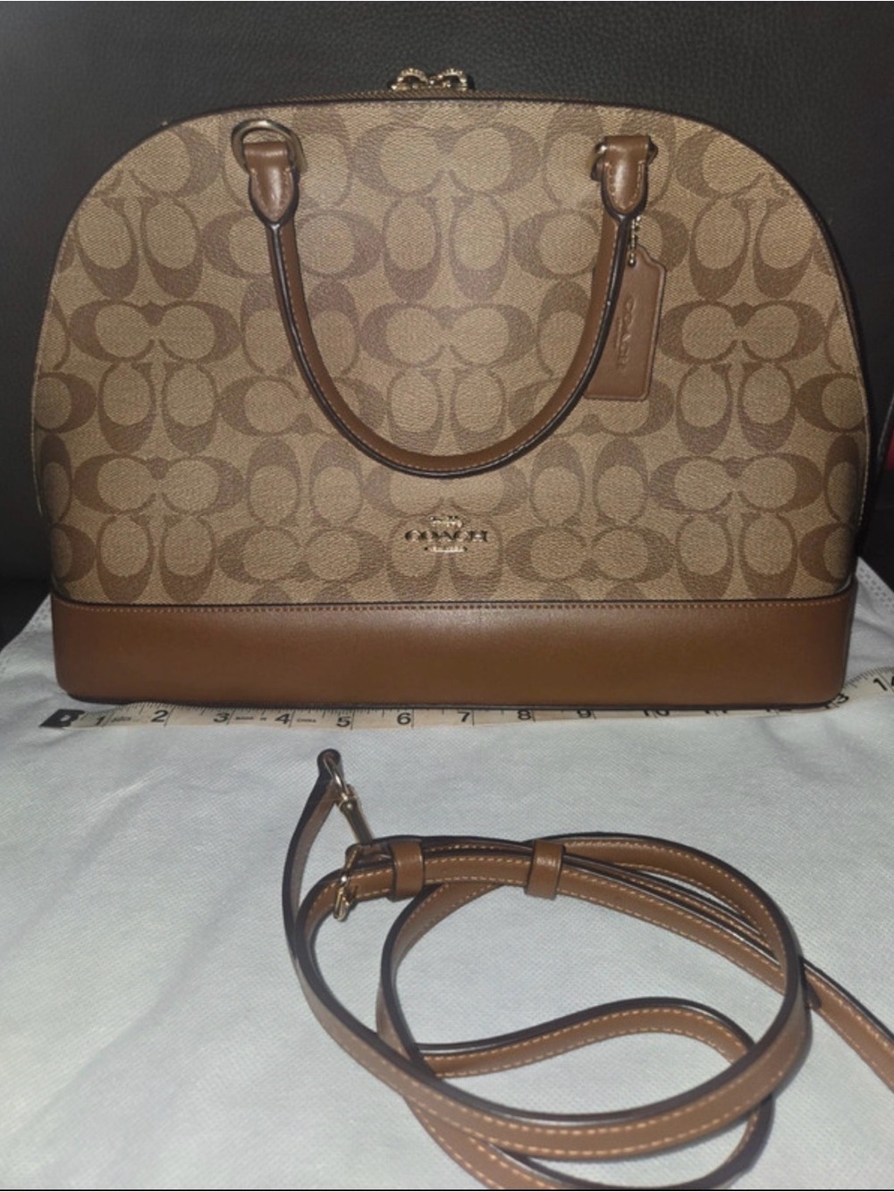 Coach Brown Signature Dome Satchel with Leather Trim